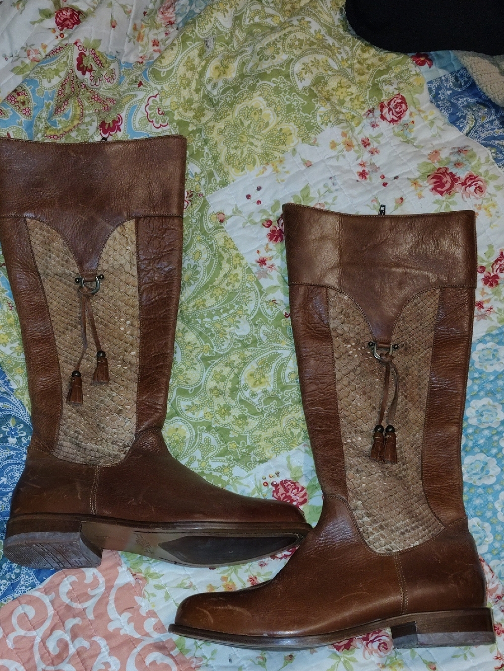 Corral Boots Brown Leather Mid-Calf Women's Boots with Snake Skin and  Tassels.